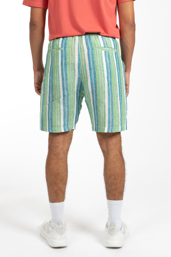Green Beach Stripe Linen Short