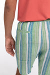 Green Beach Stripe Linen Short