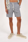 Linen Blend Elasticated Waist Relaxed Fit Fine Stripe Short Blue