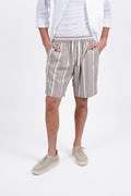 Linen Blend Elasticated Waist Relaxed Fit Stripe Short Natural