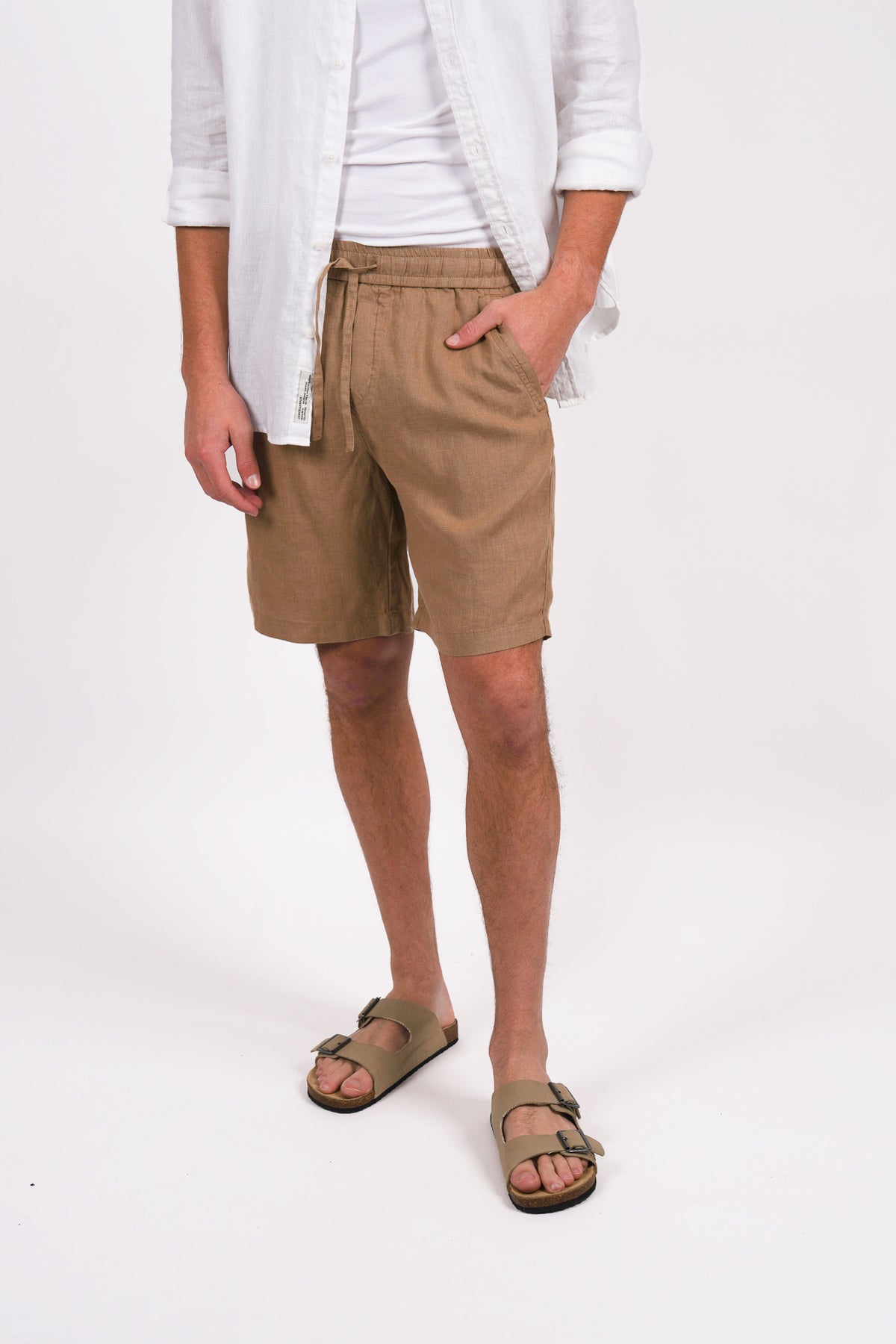 Pure Linen Elasticated Waist Relaxed Fit Garment Dyed Short Cinnamon