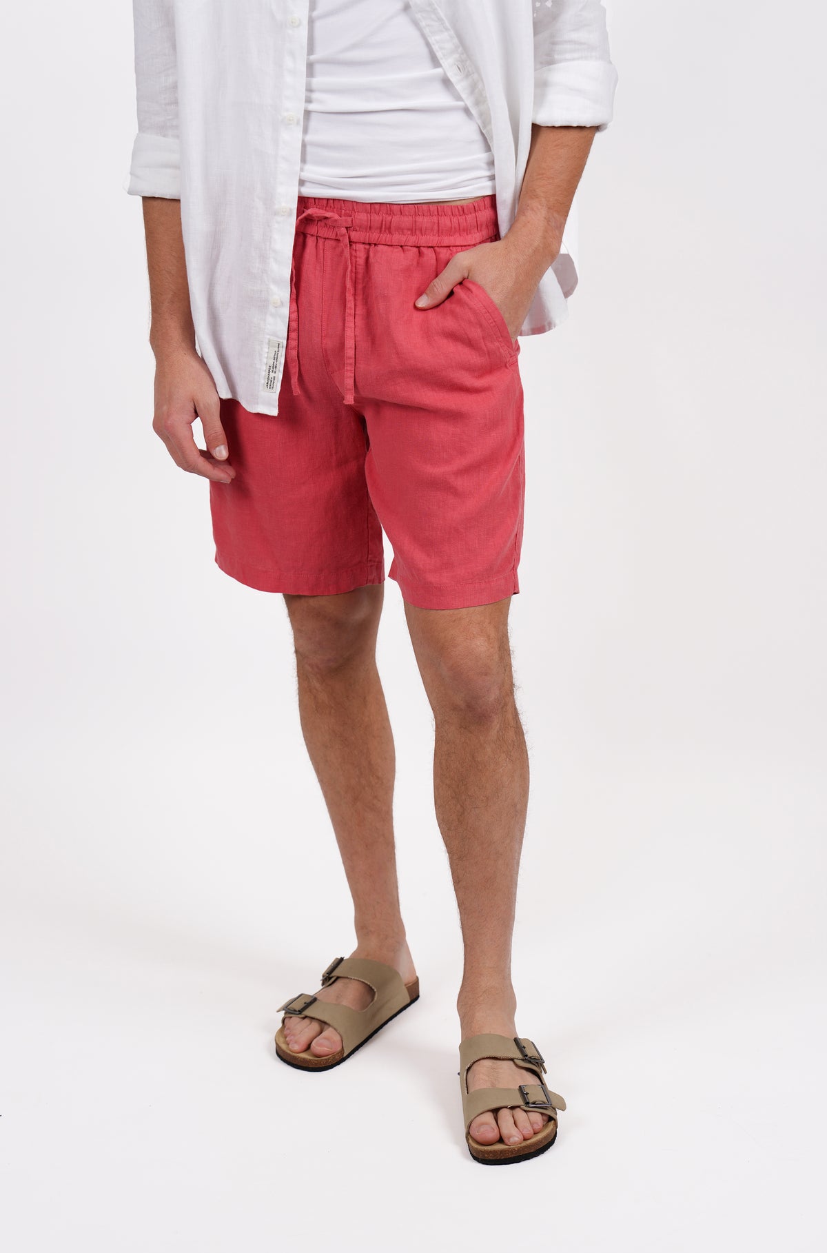 Pure Linen Elasticated Waist Relaxed Fit Garment Dyed Short Coral