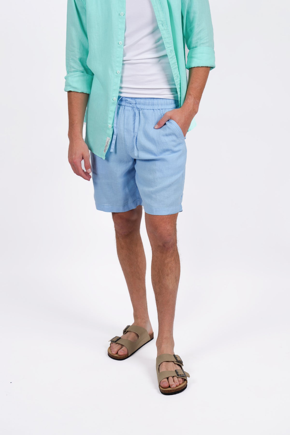 Pure Linen Elasticated Waist Relaxed Fit Garment Dyed Short Cornflower
