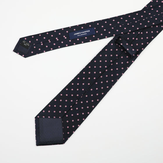 Navy Pink Silk Spot Tie