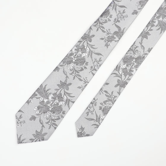 Silver Silk Floral Tie