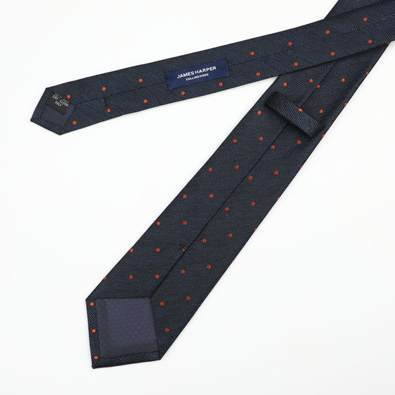 Navy Orange Silk Mini Spot Tie