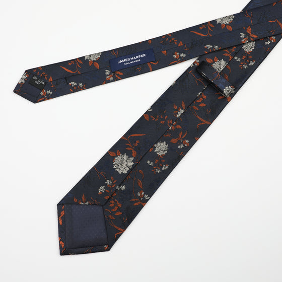 Navy Orange Silk Floating Tie