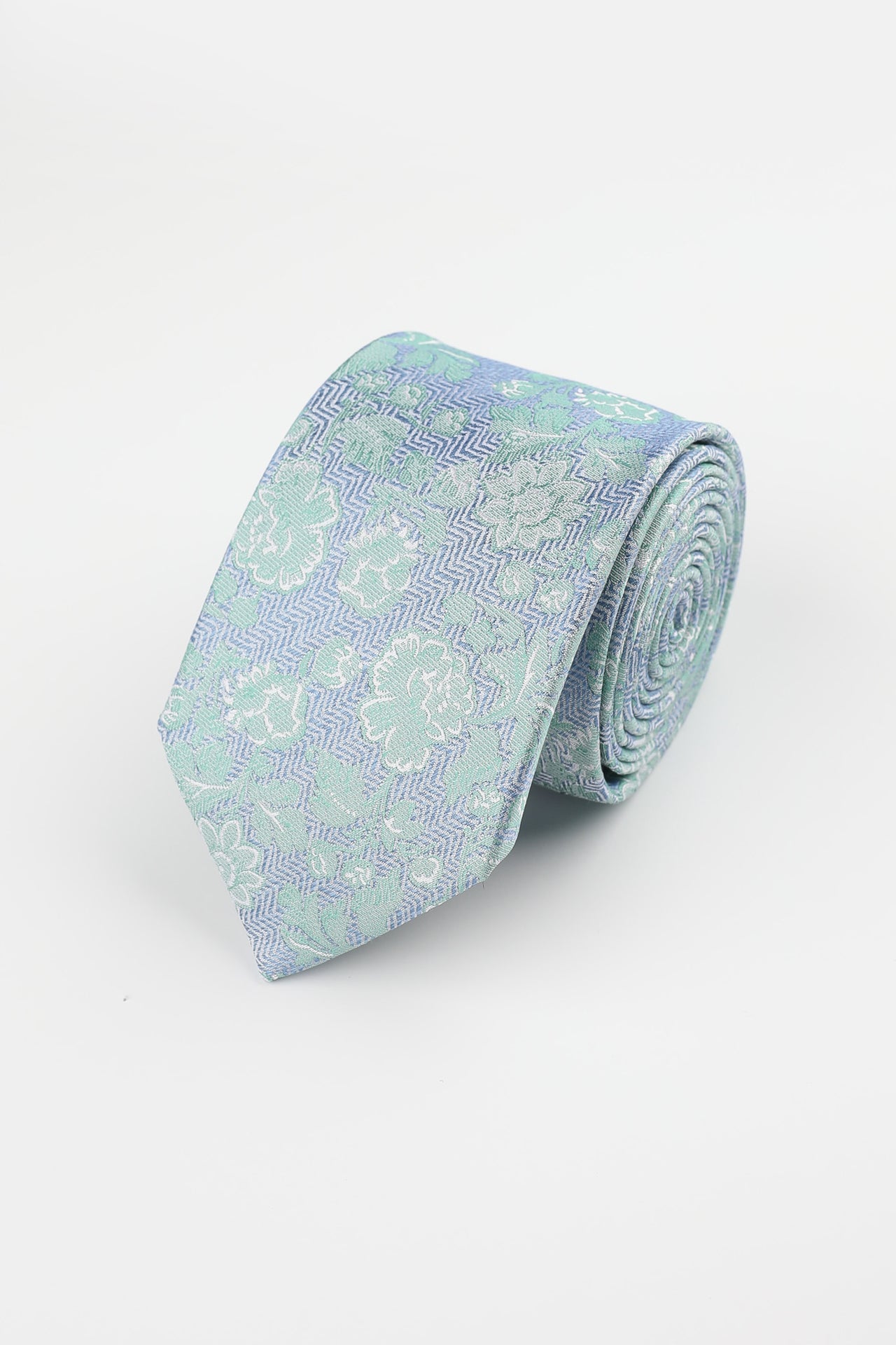 Green Silk Herringbone Floral Tie