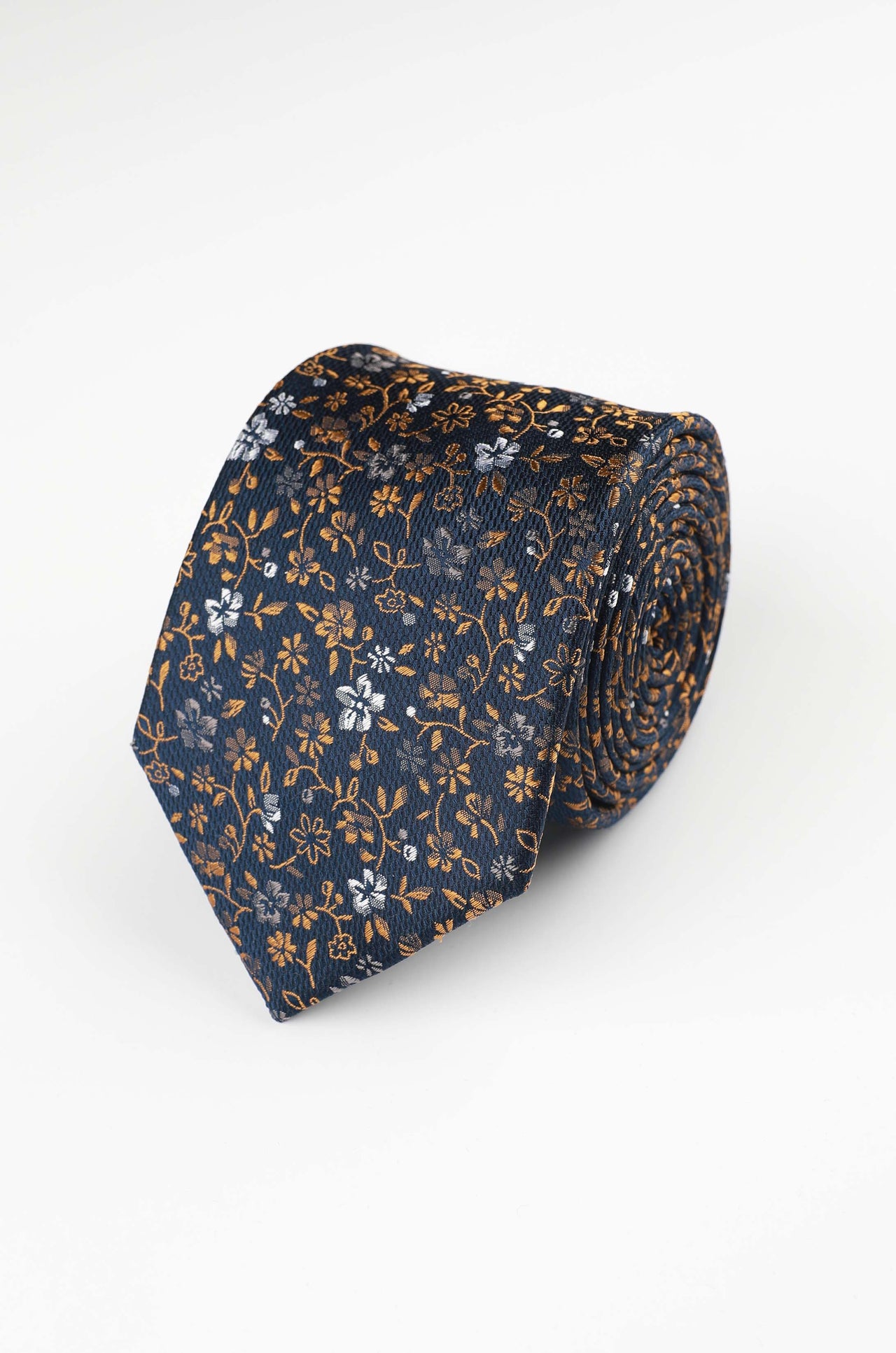 Navy/Gold Mini Floral Tie