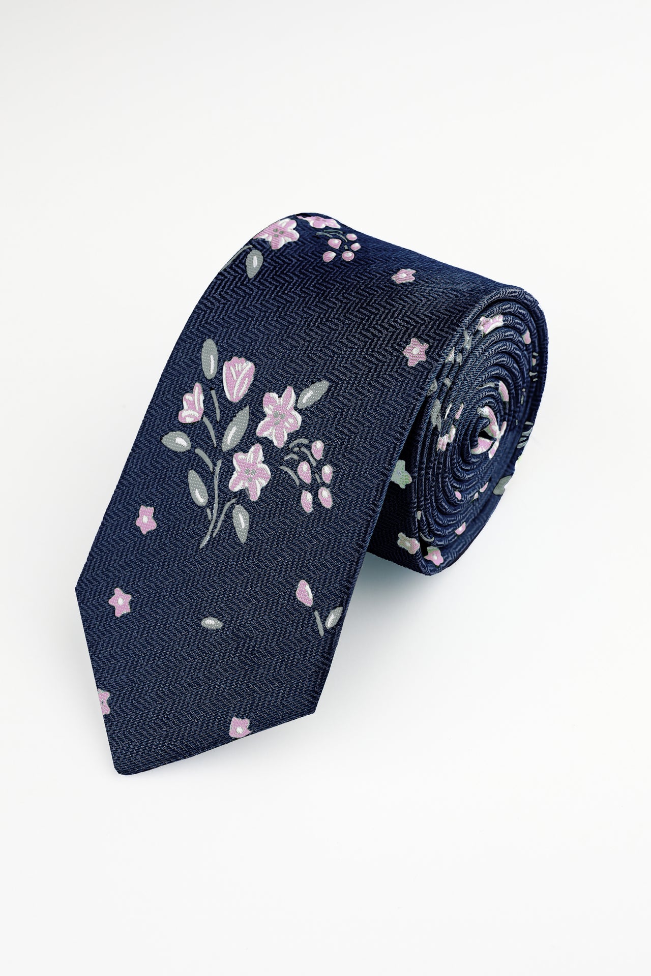 Navy Pink Scattered Floral Tie