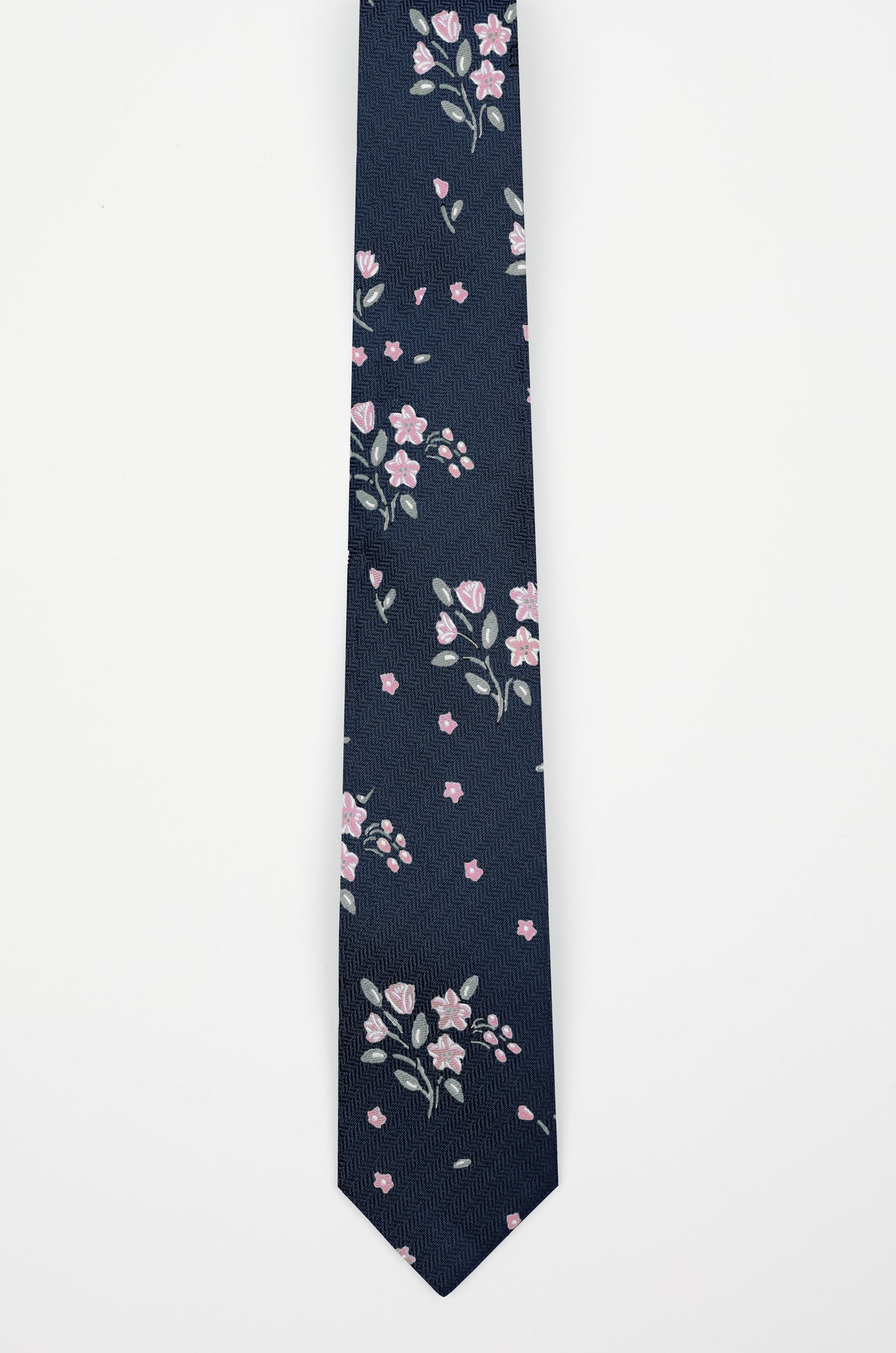 Navy Pink Scattered Floral Tie