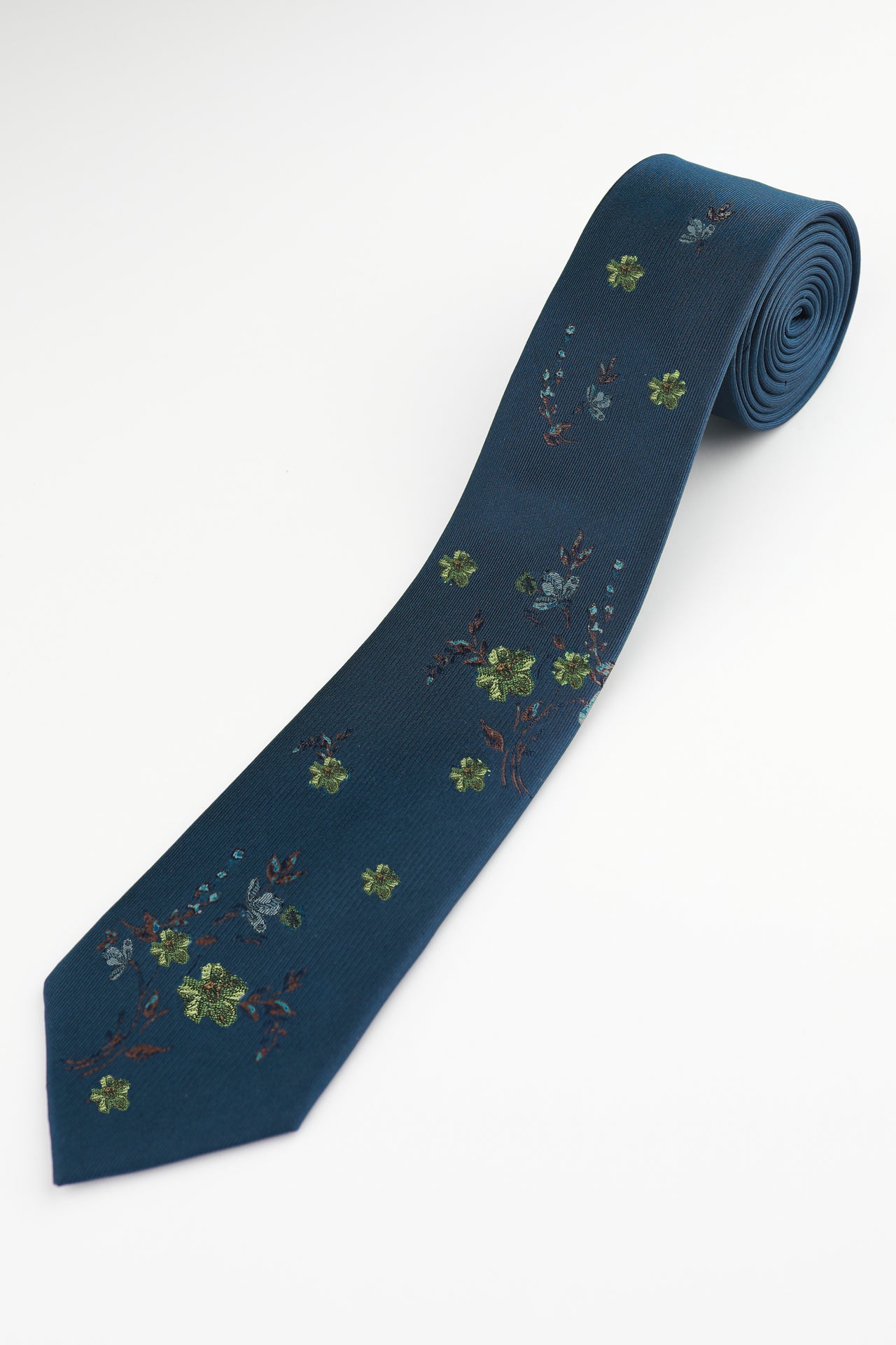 Navy Green Floral Tie