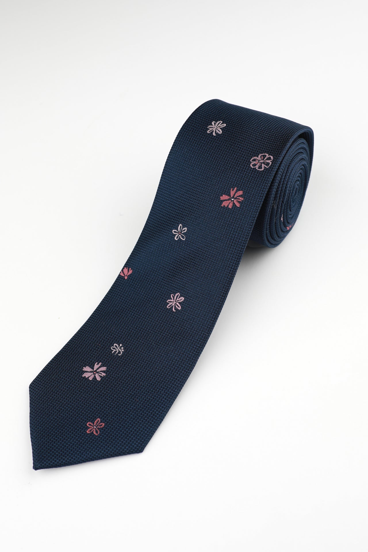 Navy Blush Falling Floral Tie