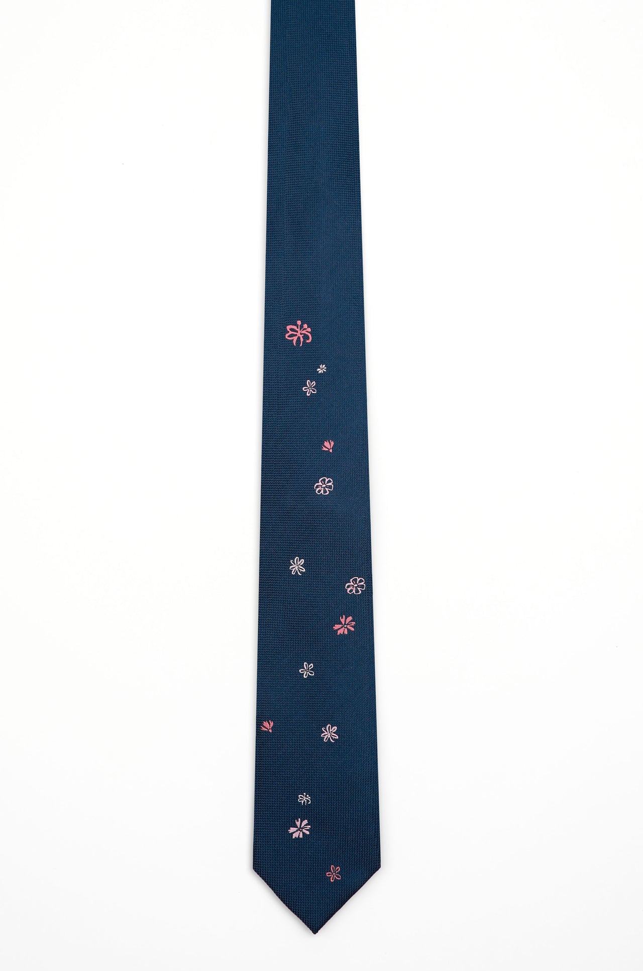 Navy Blush Falling Floral Tie