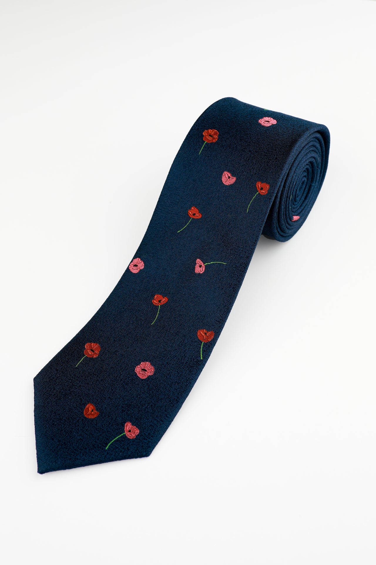 Navy Crimson Poppy Tie