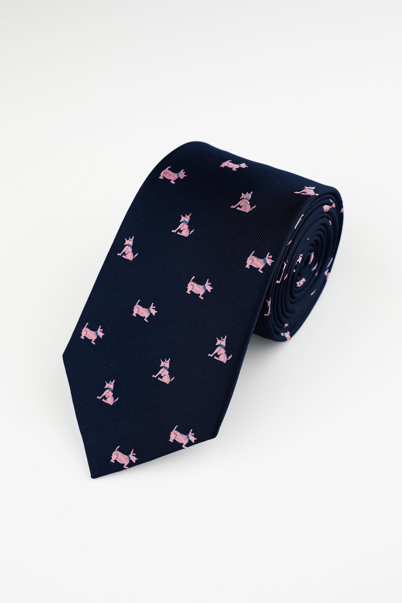 Navy Pink Scotty Dog Tie