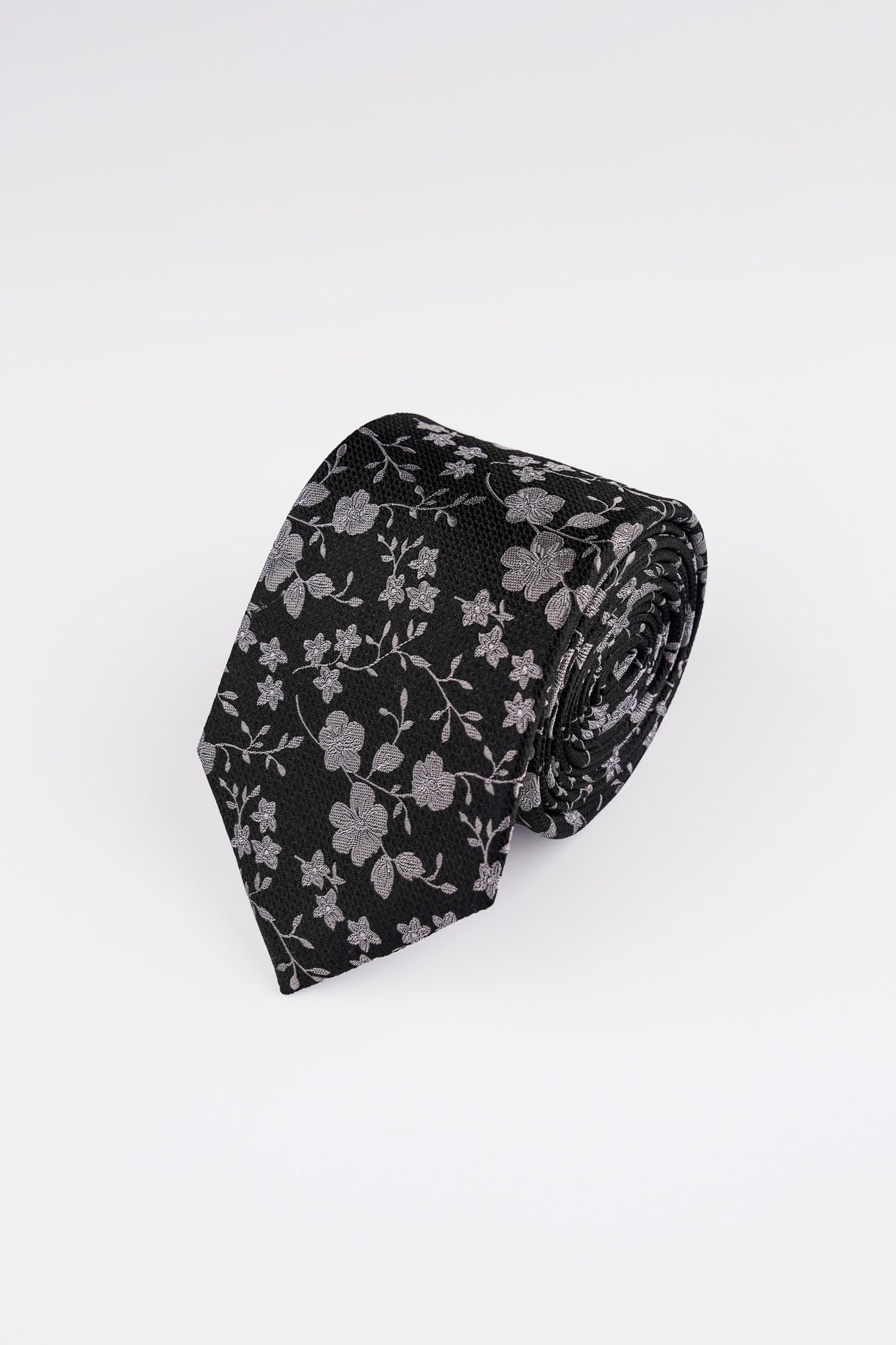 Black  Patterned Floral Tie