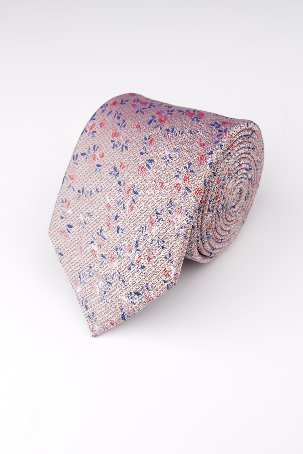 Orange Textured Floral Silk Tie