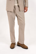 Linen Blend Relaxed Fit Pin Stripe Pleated Pant Pebble