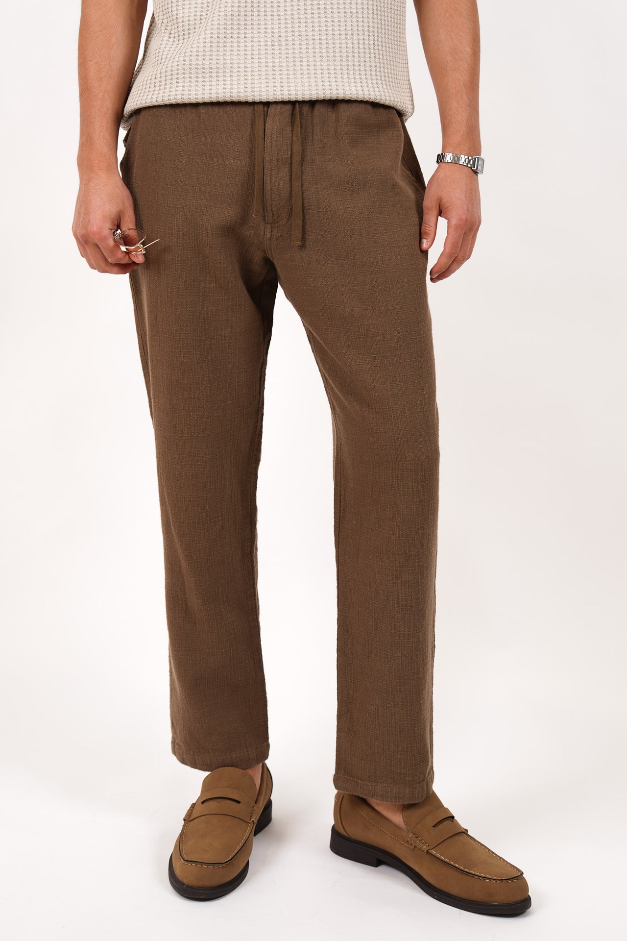 Cotton Elasticated Waist Relaxed Fit Pant Olive