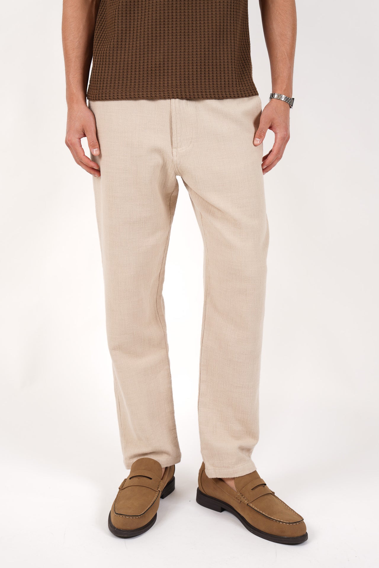 Cotton Elasticated Waist Relaxed Fit Pant Pebble