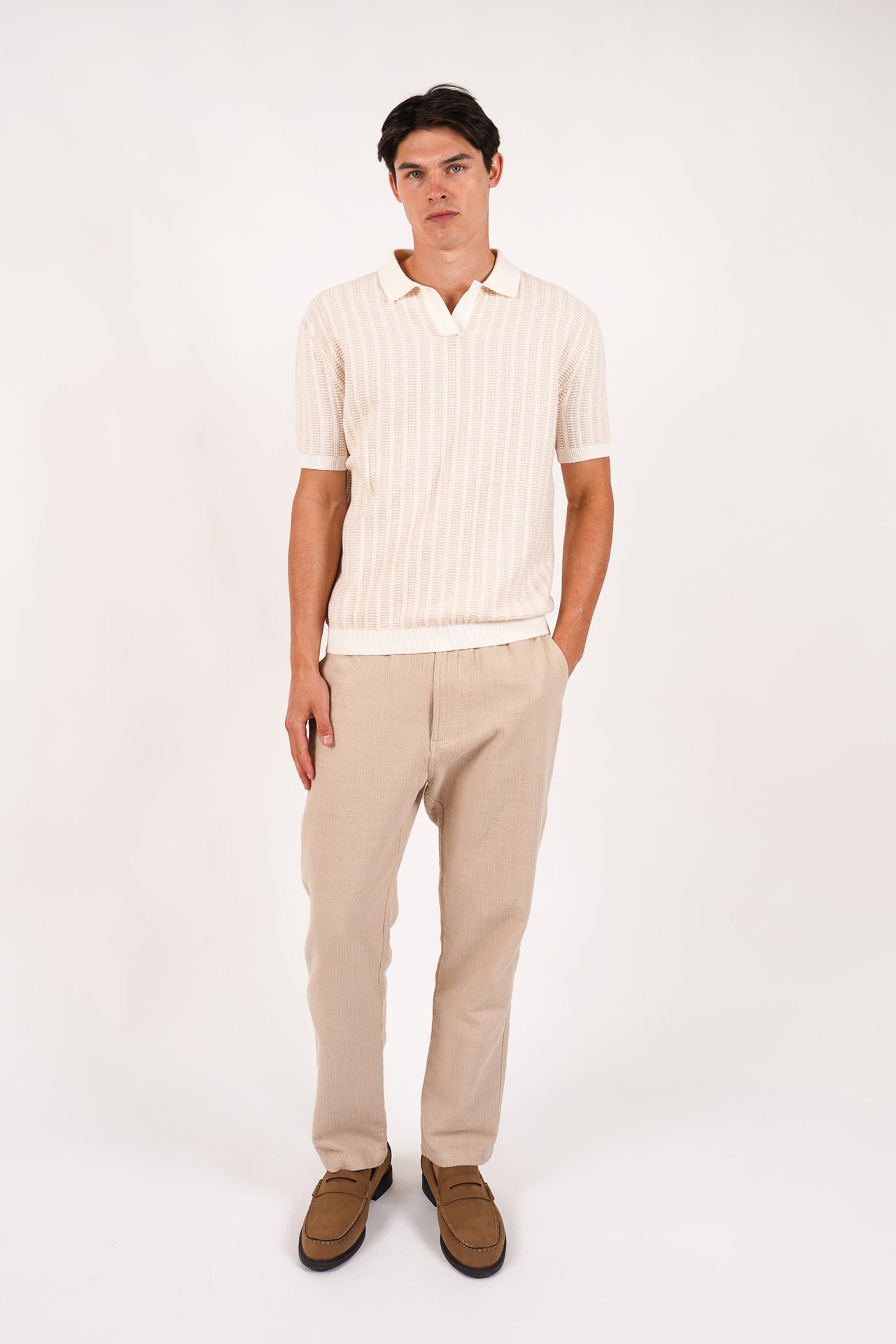 Cotton Elasticated Waist Relaxed Fit Pant Pebble