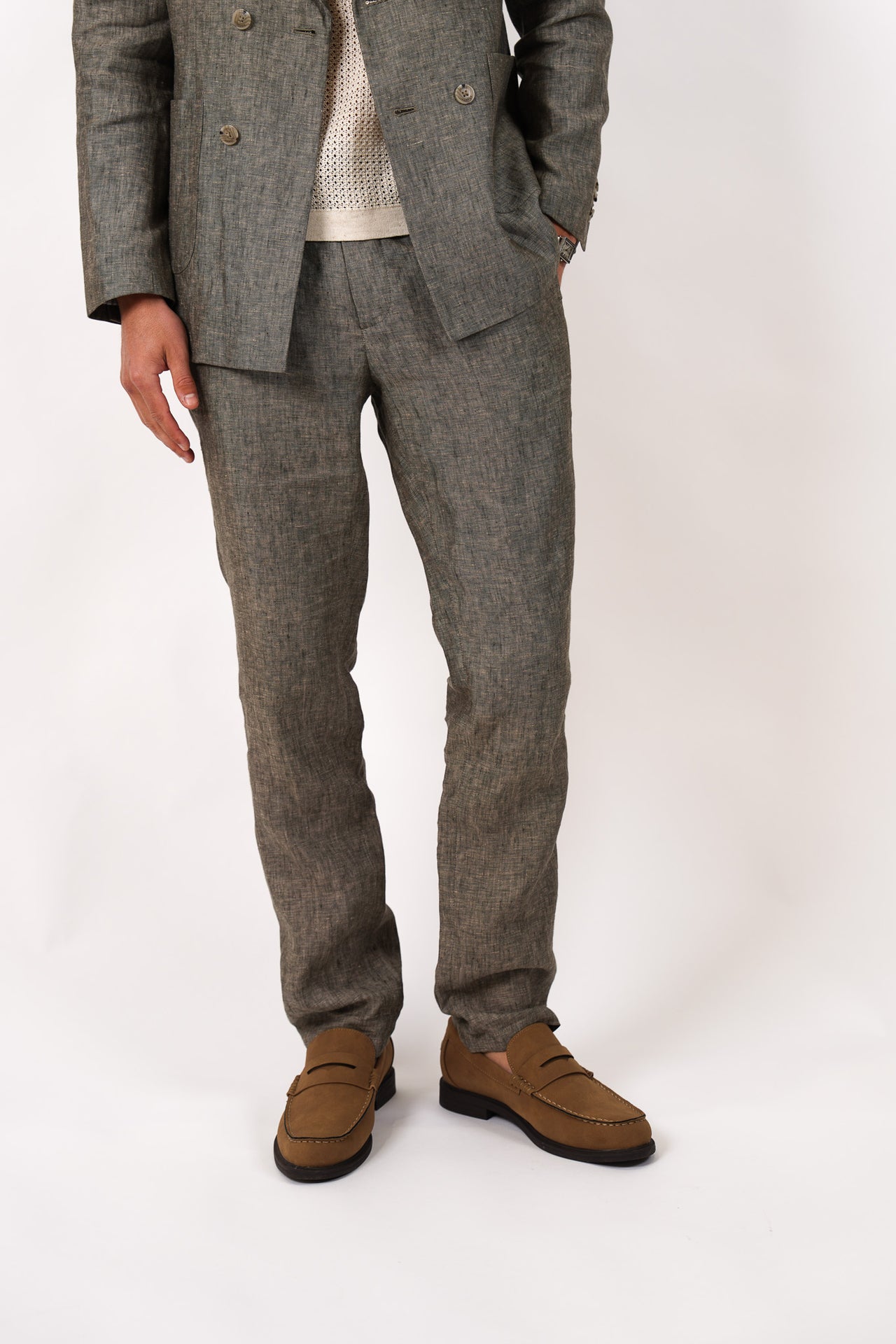Pure Linen Relaxed Fit Pleated Pant Olive