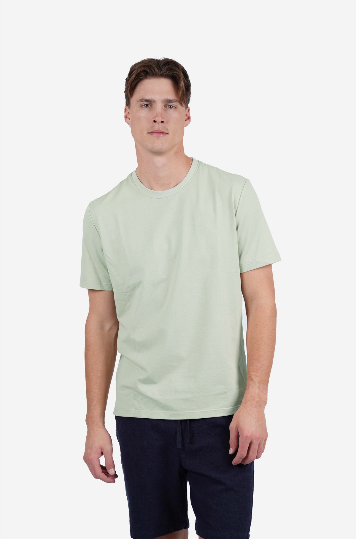 Short Sleeve Cotton Blend Crew Neck Tee Shirt Mist