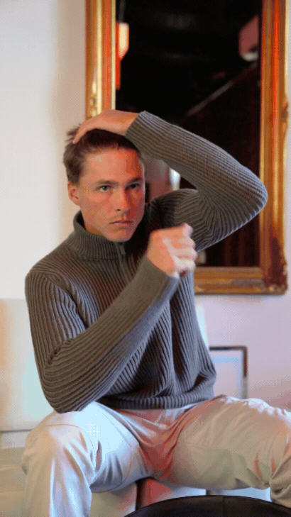 Olive 1/4 Zip Chunky Stripe