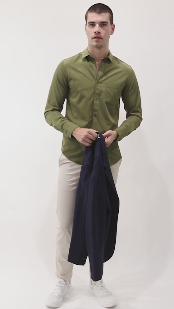Olive Peached Tencel Shirt