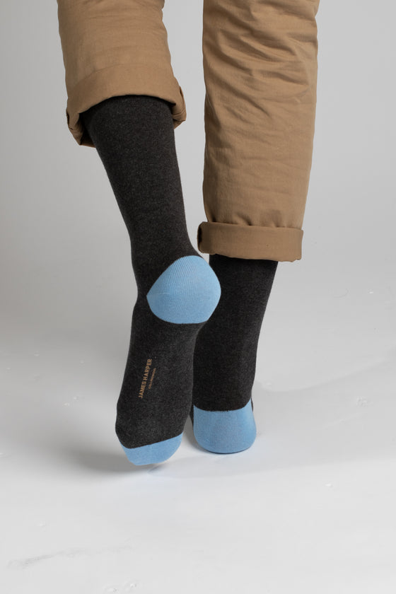 Charcoal Marle/Blue Plain Socks