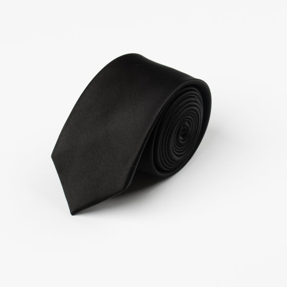 Black 6Cm Plain Satin Slim Tie
