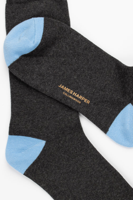 Charcoal Marle/Blue Plain Socks