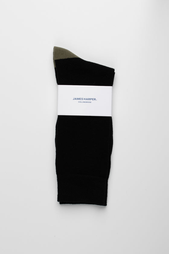 Black/Olive Plain Socks