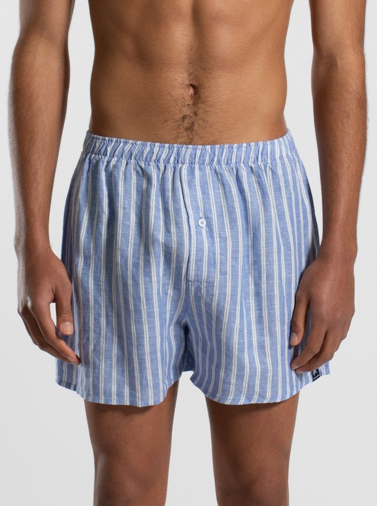 Blue Double Stripe Linen Sleep Shorts