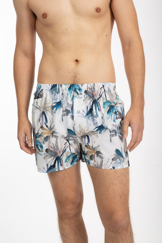Blue Tropical Poplin Boxer Short With Gift Bag
