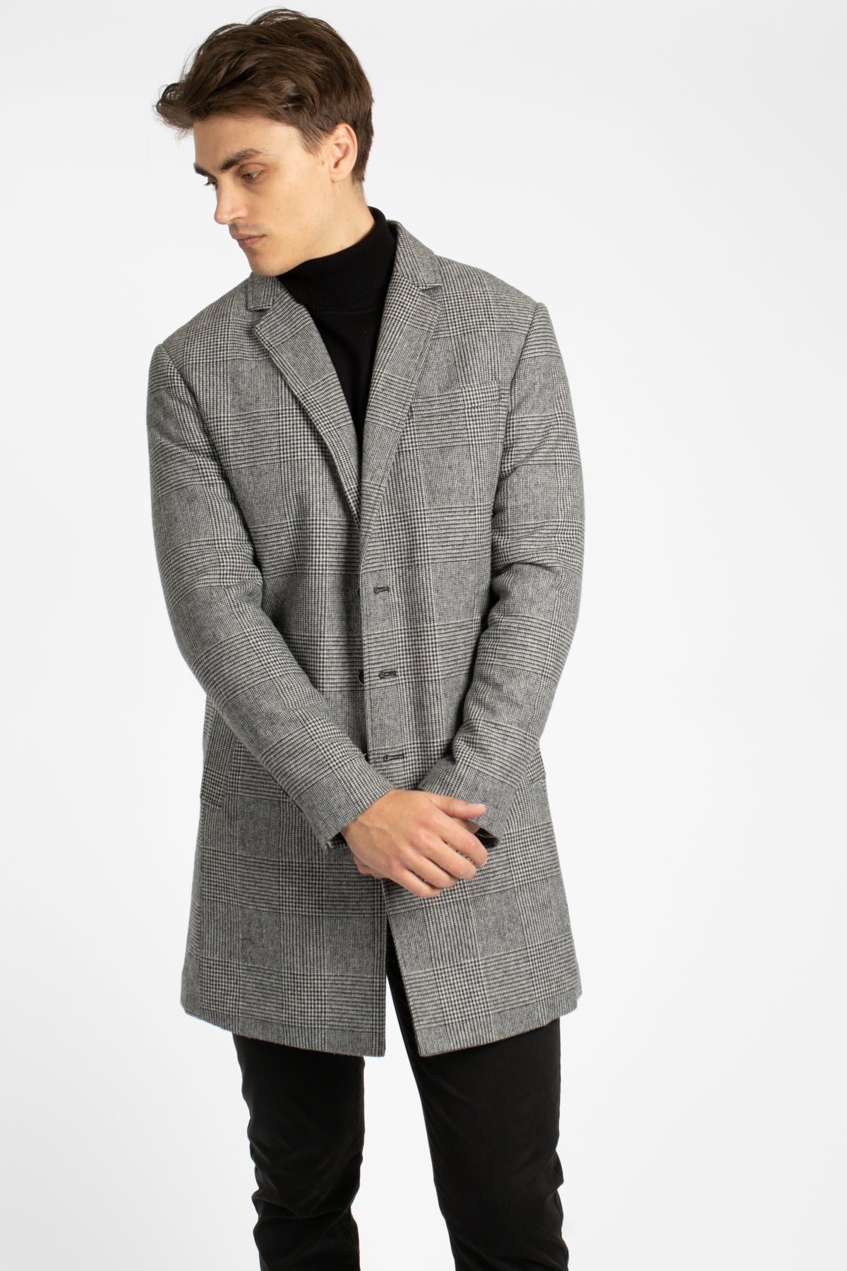 Black/White Wool Blend Padded Coat