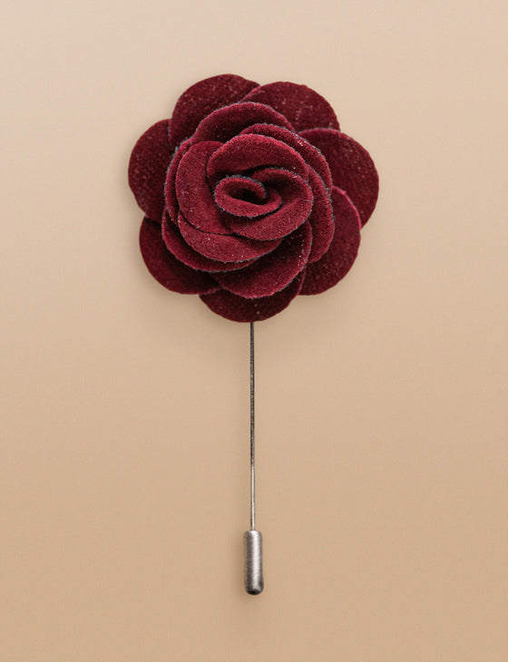 Burgundy Velvet Flower Lapel Pin
