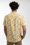 Gold Short Sleeve Floral Linen Viscose Cuban Collar Shirt