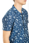 Navy Short Sleeve Holiday Linen Cuban Collar Shirt