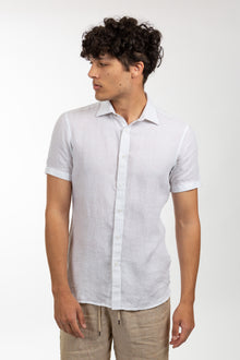  White Short Sleeve Linen Shirt