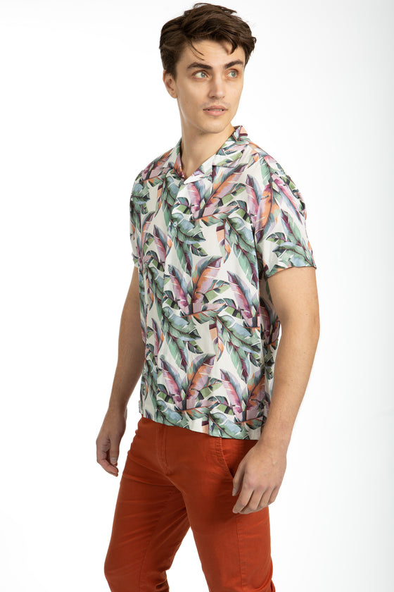 Palm Short Sleeve Cuban Collar Viscose Shirt