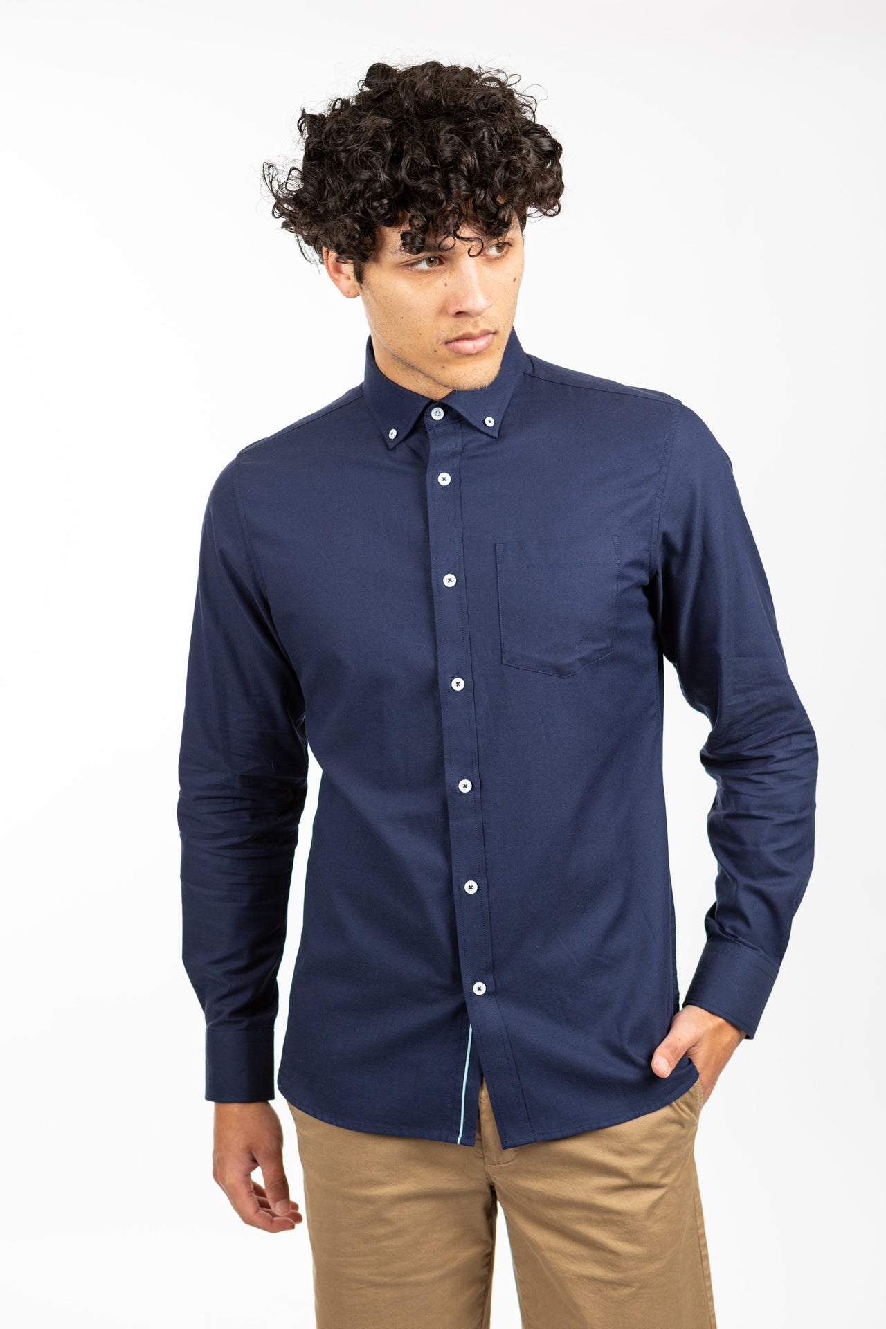 Navy Long Sleeve Mini Diamond Shirt