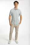 Aqua Short Sleeve Stripe Linen Shirt