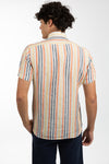 Spicy Orange Short Sleeve Stripe Linen Shirt