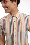 Spicy Orange Short Sleeve Stripe Linen Shirt