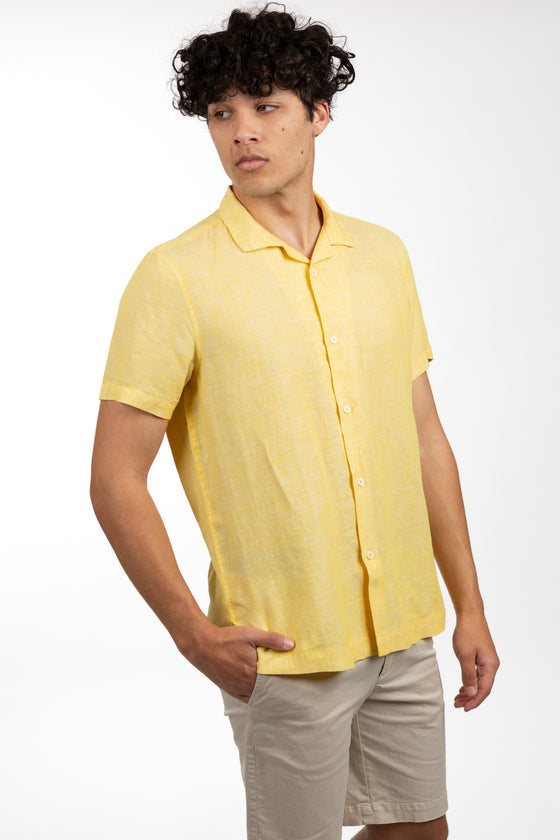Maize Short Sleeve Linen Cuban Collar Shirt