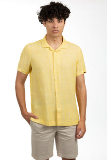  Maize Short Sleeve Linen Cuban Collar Shirt