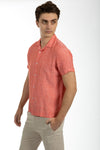 Spicy Orange Short Sleeve Linen Cuban Collar Shirt