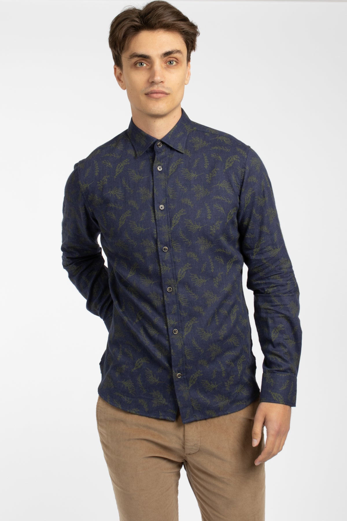 Navy Twigs Cotton Flannel Shirt